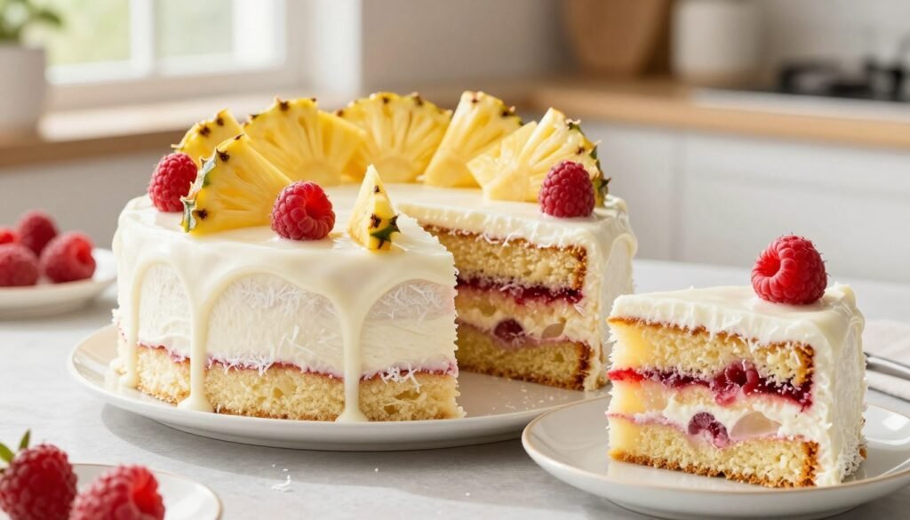 Pina Colada Raspberry Battenberg Cake