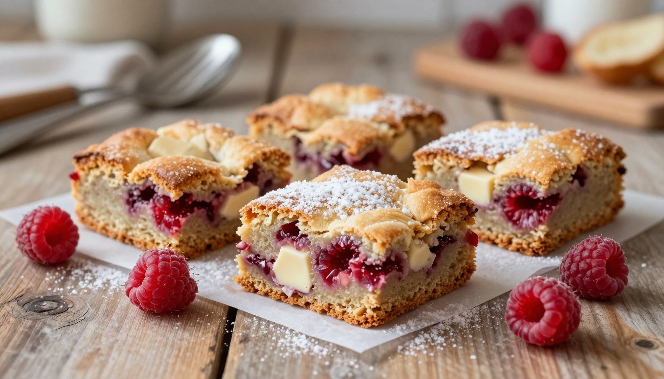 White chocolate and raspberry blondies