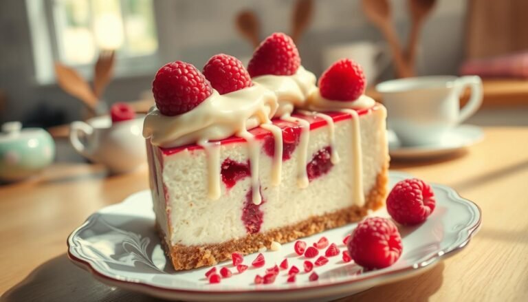 White chocolate and raspberry no-bake cheesecake